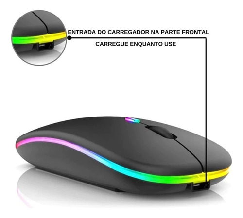 Mouse Sem Fio Rgb Recarregável Ergonômico Wireles Optico Led