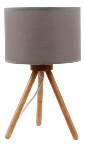 Lámpara De Mesa, Portátil Madera. Que Sal! Estructura Madera Pantalla Gris