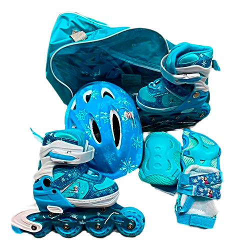 Kit Patines Ajustables Frozen Niñas + Proteccion Casco Luces