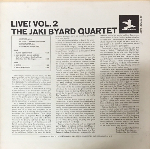 Jaki Byard Quartet Live! Vol. 2 Prestige Lp Jazz 1967 (Usado)