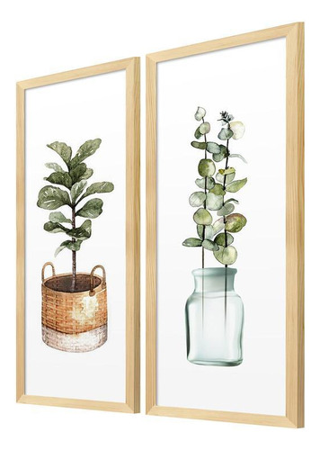 Kit 2 Quadros Decorativos Plantas Vasos Folhas Cozinha Sala