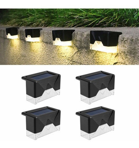 4 Pcs Lámpara Luz Solar Exterior Jardín Escalera Tierra Led Negro