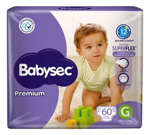 Babysec Premium G 8.5 a 12kg paquete 60 unidades