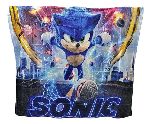 Colcha Manta De Sonic Jolly Bamby Individual 150x 130 Cms. Color Azul Sonick