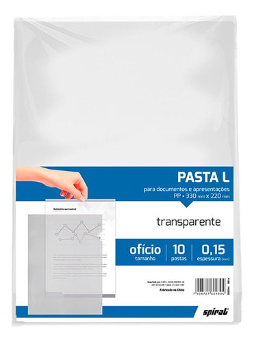 10 Pastas Plástica L Ofício 0,15mm Transparente Documentos