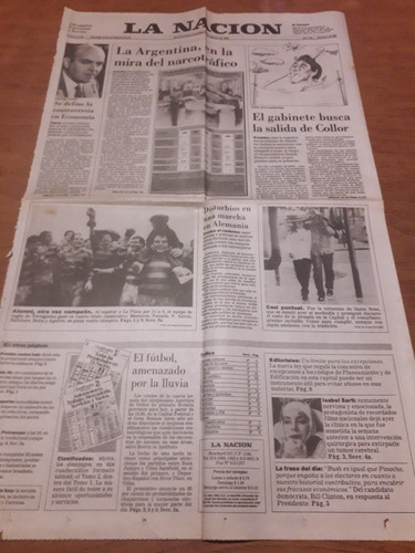 Tapa Diario La Nación 30 08 1992 Alumni Campeón Isabel Sarli (Usado)