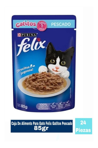 Caja De Alimento Para Gato Felix Gatitos Pescado 24 Piezas
