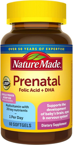 Suplemento Prenatal + Dha 200 Mg Nature Made 60 Softgel