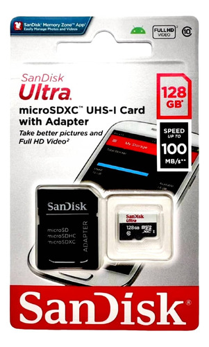 Cartãomemória Sandisk Ultra 128gb 100mb/s Classe 10 Microsd 