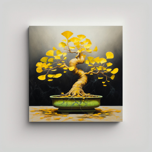 50x50cm Cuadro Decorativo Ginkgo Biloba Bonsai Bastidor Made