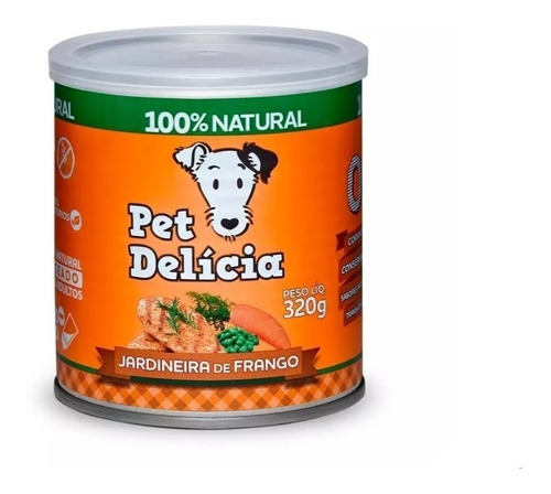 Alimento Pet Delícia Receitas Clássicas Para Cão Todos Os Tamanhos Sabor Jardineira De Frango Em Lata De 320g