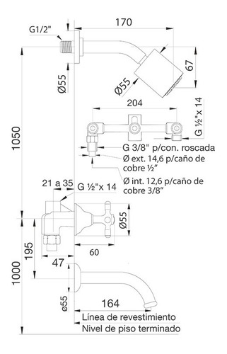 Imagen 2 de 5 de Griferia Ducha Fv Newport Con Transferencia 0103/b2p