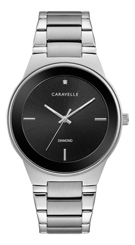 Caravelle Modern Quartz Mens Watch, Stainless Steel Diamond