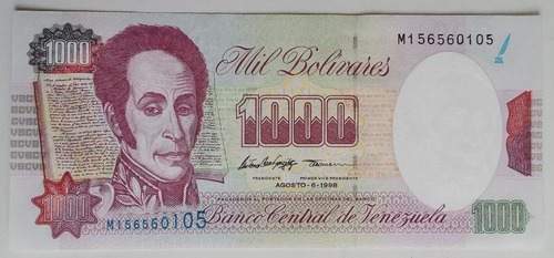 Billete Venezuela 1000 Bolívares Agosto 6 1998 M9 Unc