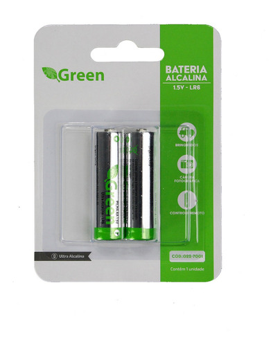 Cartela C/2 Pilhas Alcalinas Aa Original Green Dura Muito