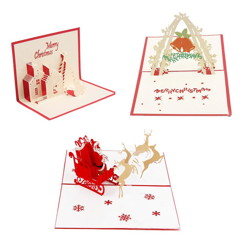 Imagem 1 de 8 de 3pcs 3d Cartões De Natal Dos Desenhos Animados Estereoscópic