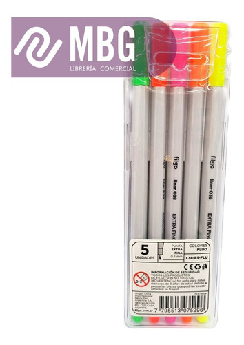 Imagen 3 de 6 de Microfibra Filgo Liner 038 Fluo Blister 5 Colores Flúo