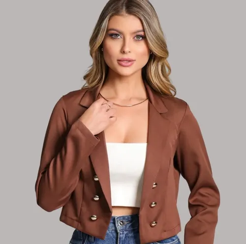 Blazer Feminino Curto Alfaiataria Curto Social Aberto Chic | MercadoLivre