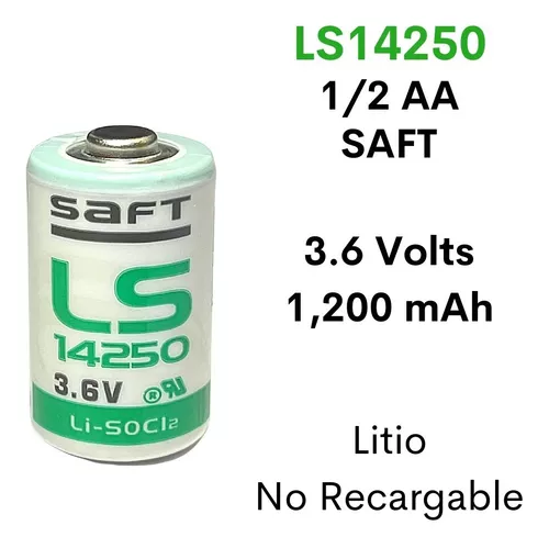 BATERIA DE LITIO; 3.6V 1200MAH; Li-SOCI2; TAMAÑO 1/2 AA; SAFT