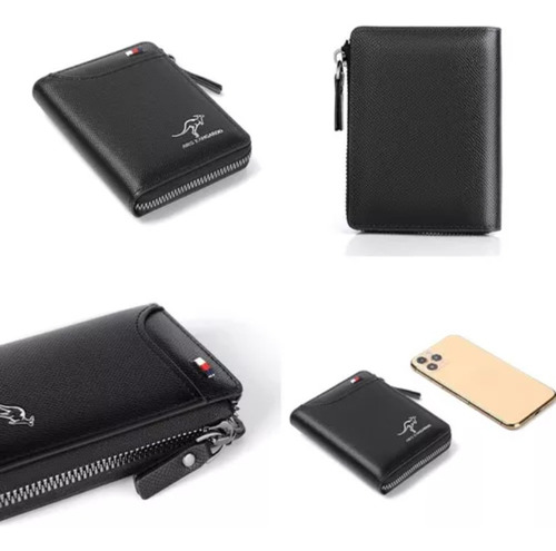 Carteras Aiks Kangaroo, Cartera De Cuero Con Bloqueo Rfid Texture Black