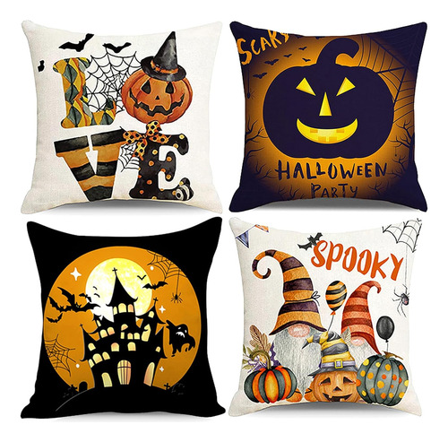 Mnnhq Juego De 4 Fundas De Almohada De Halloween, 45 X 45cm Multicolor Halloween