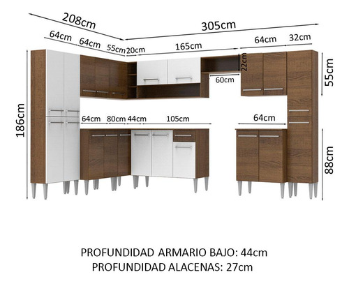Armario Esquinero Completo 513cm Emilly Big Madesa 02 Color Marrón/Blanco