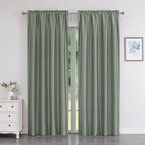 Cortinas De Seda Sintética Verde Salvia 2 Paneles 213 Cm