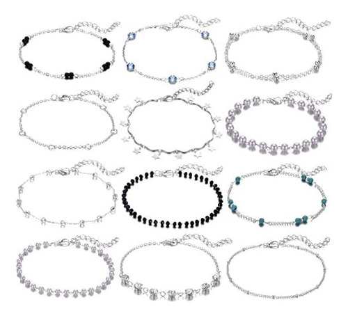 Softones 12 Piezas Boho Plata Oro Pequeñas Cuentas Tobillera