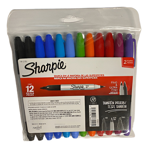 12 Marcador Permanente Sharpie Twin Tip Colores Doble Punta