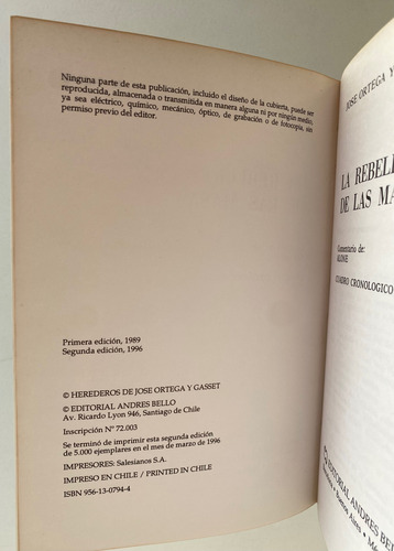 La Rebelión De Las Masas / José Ortega Gasset / Andrés Bello (Usado)