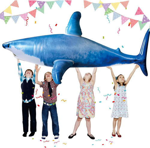 Tiburón Azul Inflable Grande De 79 Pulgadas Para Piscina, De