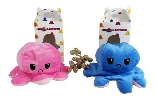 Pulpo Reversible Pulpito Feliz Enojado Rosa-azul