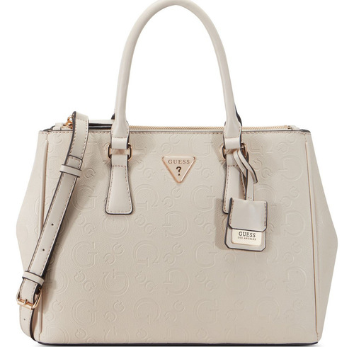 Bolsa Satchel Para Mujer Con Logo Estampado Beige Guess