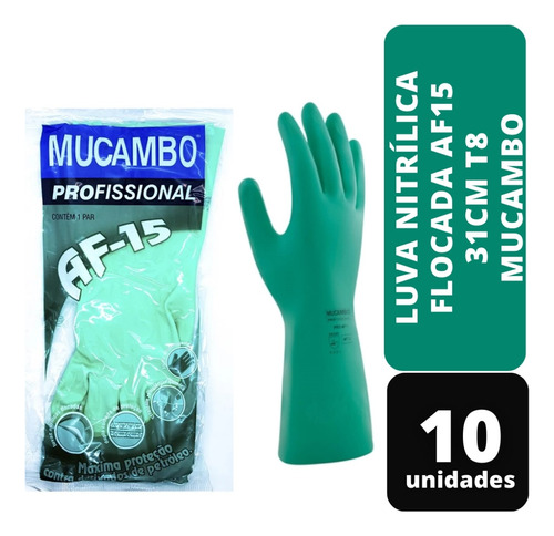 Kit C/ 10 Pares Luva Nitrílica Flocada Af15 31cm T8 Mucambo