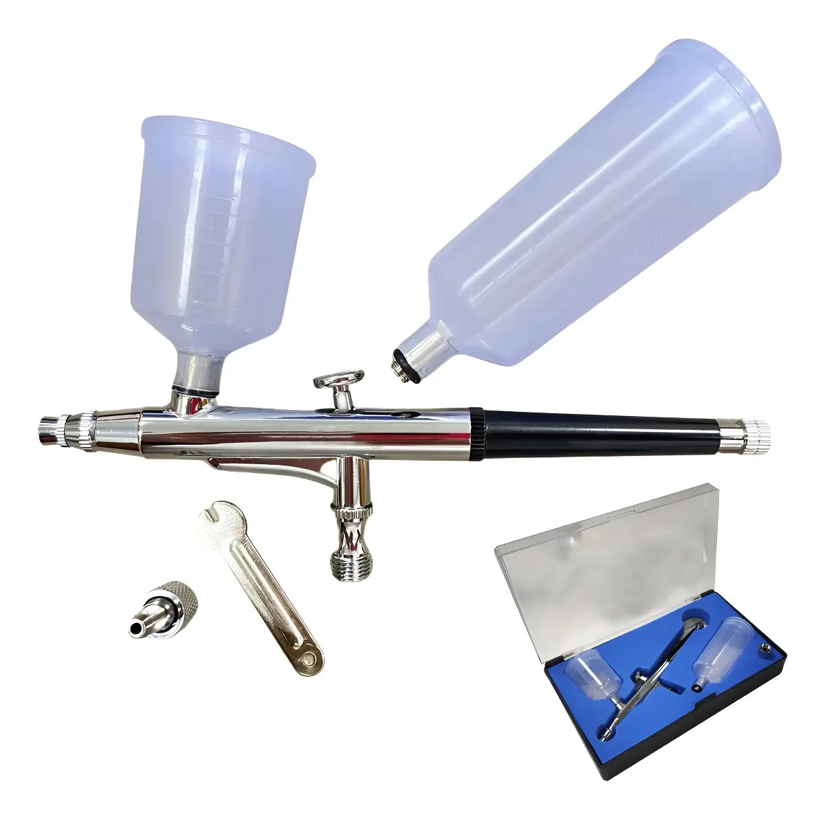 Caneta Aerógrafo Profissional Dupla Ação 0,3mm 2 Cubas Evald