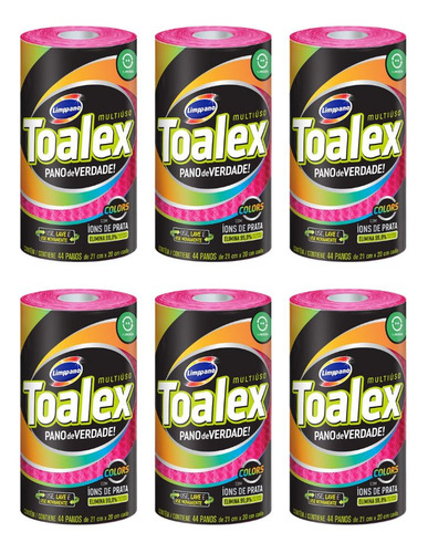 Pano Multiuso Toalex Reutilizavel Rosa Com 44un-kit C/ 6un