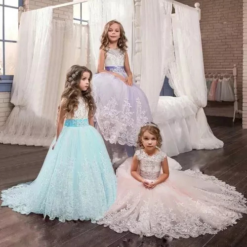 Vestido De Princesa De Encaje Con Bloques De Colores Para Ni