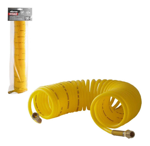 Manguera Para Aire Tipo Resorte Amarilla 1/4''x25ft-1/4''npt