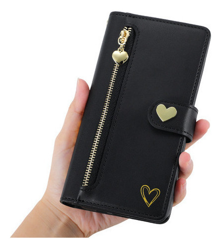 Jing Funda De Piel Tipo Cartera Con Cremallera Para Samsung