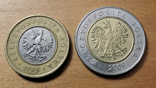 Polonia X 2 Monedas 2 Zlote 1995 Y 5 Zlotych 2009. Bimetalic