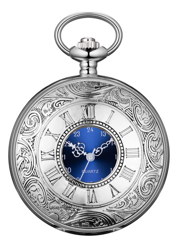 Reloj De Bolsillo Estilo Vintage Esfera Azul Números Romanos