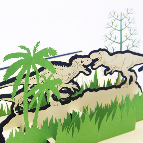 Tarjeta de felicitaci/ón de dinosaurio 3D creativa Tarjeta hecha a mano para ni/ños Tarjeta de bendici/ón del festival Suministros de decoraci/ón de tarjetas de regalo de papel Verde y azul