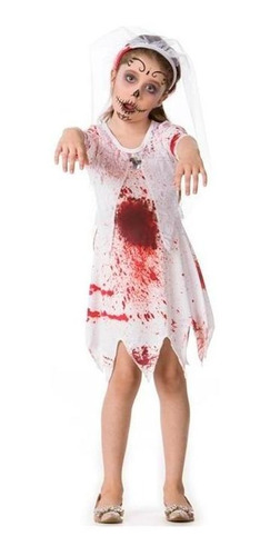 Roupa De Halloween Vestido Noivinha Zumbi Com Tiara E Véu