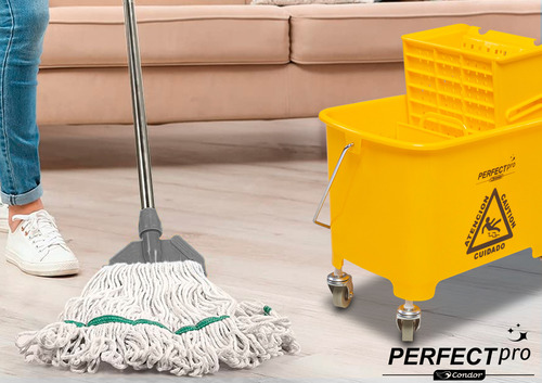 Balde Carrinho De Limpeza Com Espremedor 20l Doblô Kit Básico Com Esfregão Perfect Pro Condor