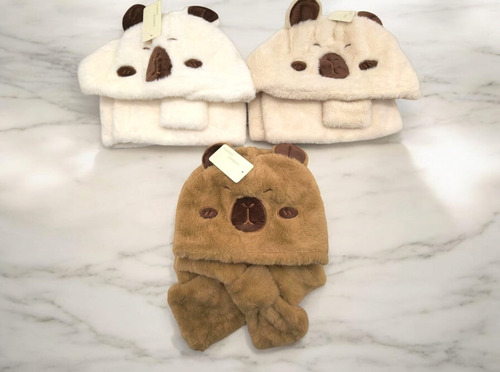 Gorros Bufanda Capibara Carpincho Cute Invierno Blanco Unico Lisa