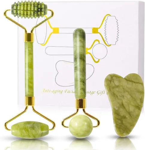 Set rodillo de jade y Gua Sha para masaje facial Tutti