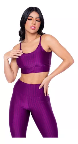 Conjunto AVA Fitness Feminino Top Legging Tecido Canelado Roxo Roxo