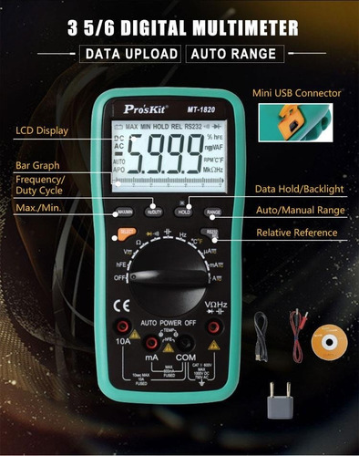 Imagen 3 de 8 de Tester Multimetro Digital Mt1820 Proskit Conexion Pc Usb