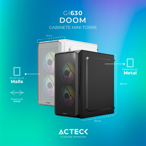 Gabinete Acteck Doom Gi630 Fp 500w 3 Fan Acrilico Negro Kt
