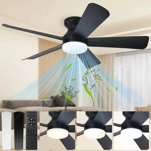 Ventilador de Teto 42" Com Luz LED, 5 Pás, Motor Silencioso e Controle Remoto Para Sala ou Quarto